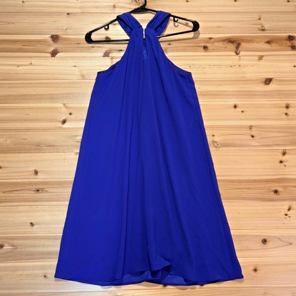 Trina Turk Dress Womens XS Blue Verge Bow Tie Halter Lined Shift Dress